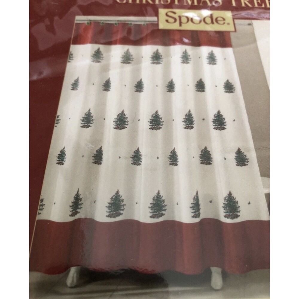 SPODE Christmas Tree fabric shower curtain 72” x 72” polyester Red Top & Bottom